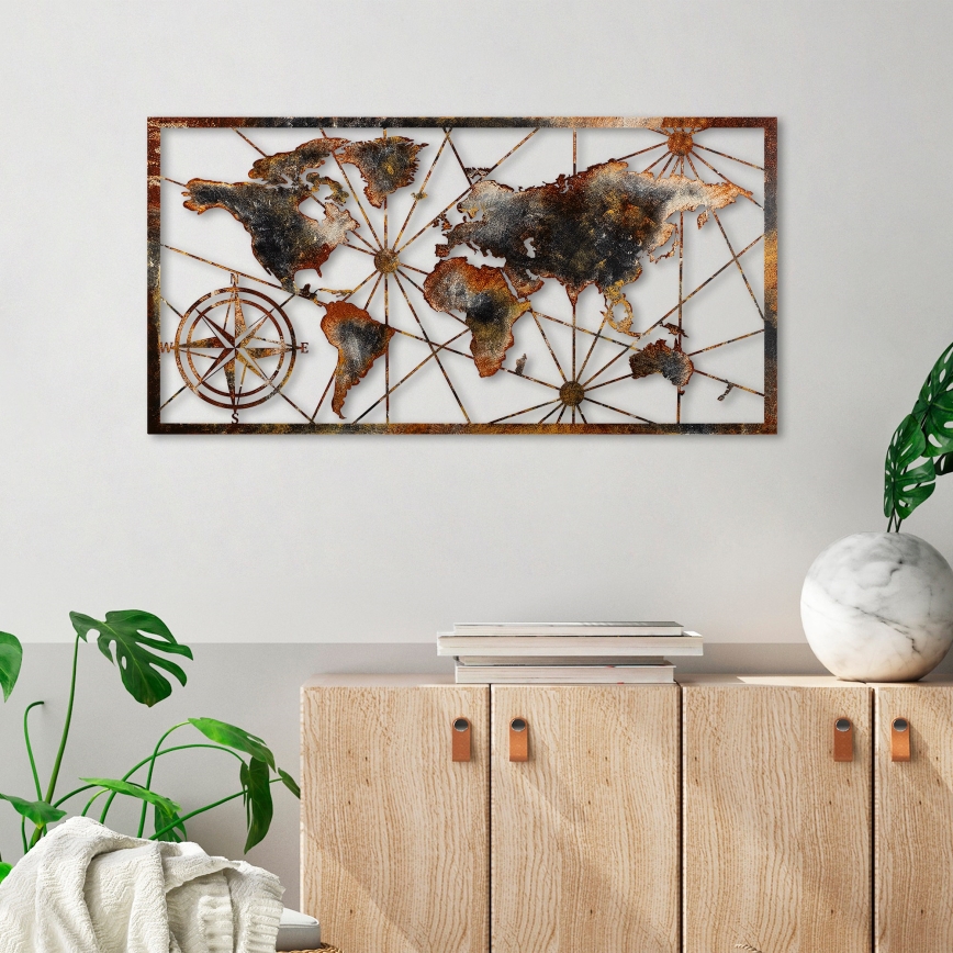 Sienas dekorācija 120x60 cm pasaules karte metāls