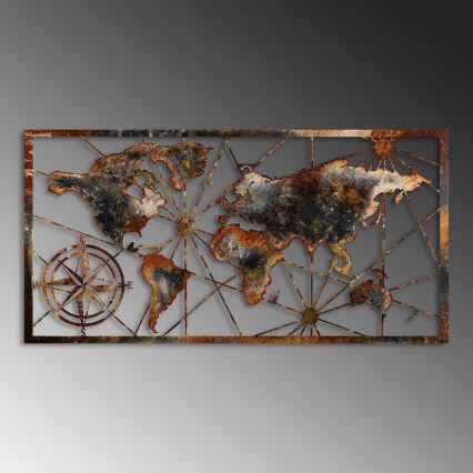 Sienas dekorācija 120x60 cm pasaules karte metāls