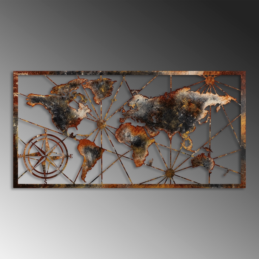 Sienas dekorācija 120x60 cm pasaules karte metāls