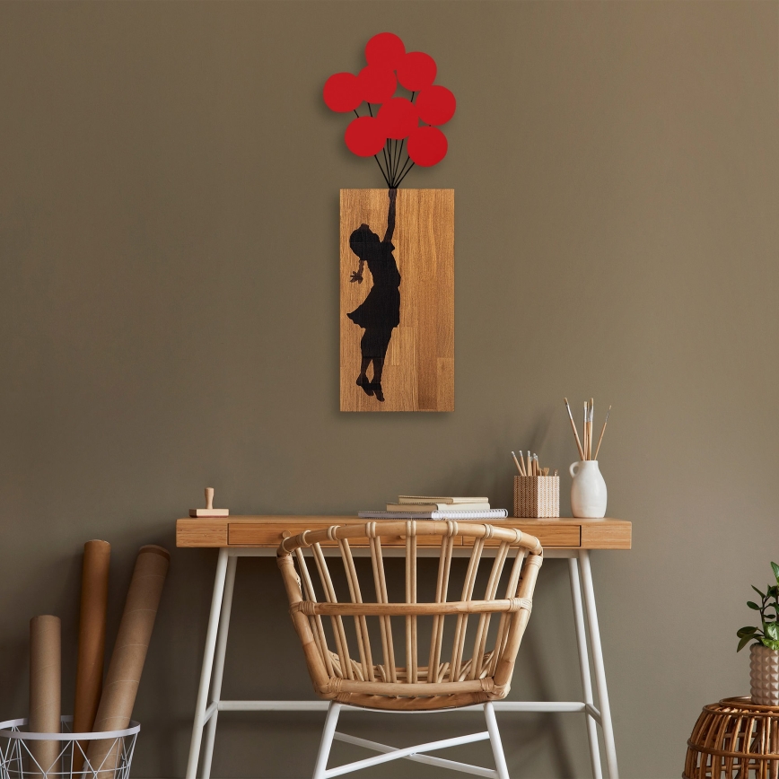 Sienas dekorācija 34x99 cm meitene koks/metāls