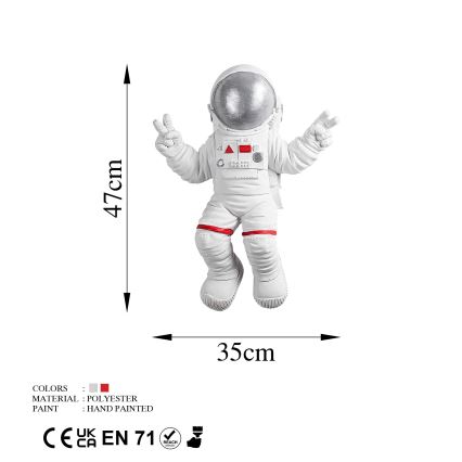 Sienas dekorācija 47x35 cm astronauts sudraba