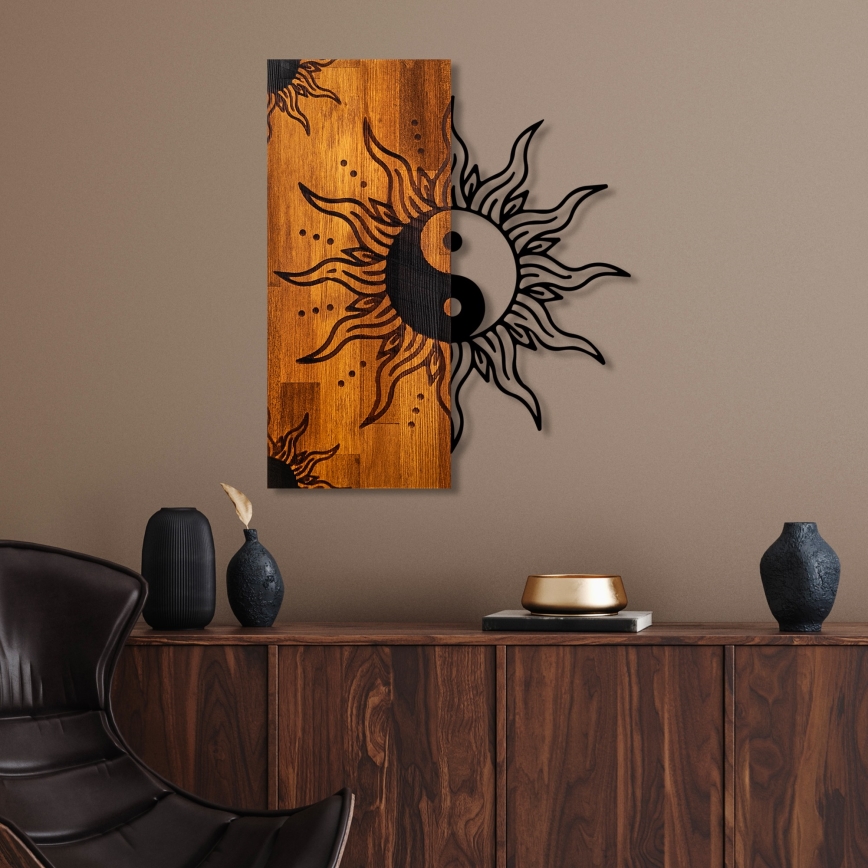 Sienas dekorācija 50x58 cm iņ un jaņ koks/metāls