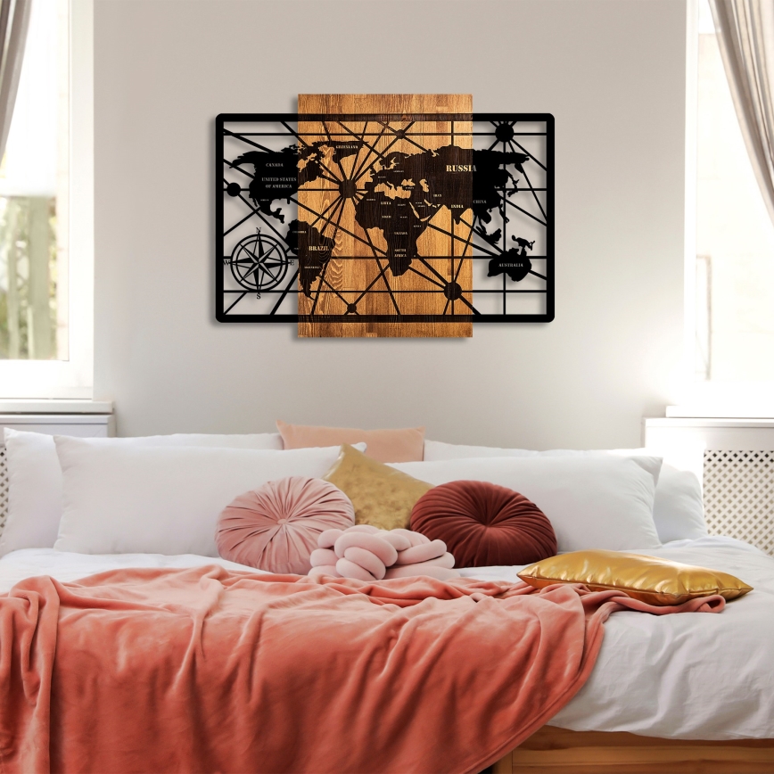 Sienas dekorācija 96x70 cm karte koks/metāls