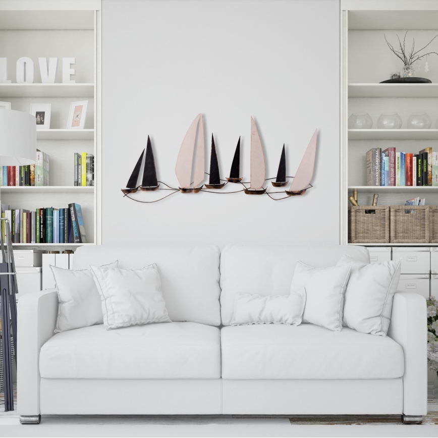 Sienas dekors 52x117 cm buru laivas metāls