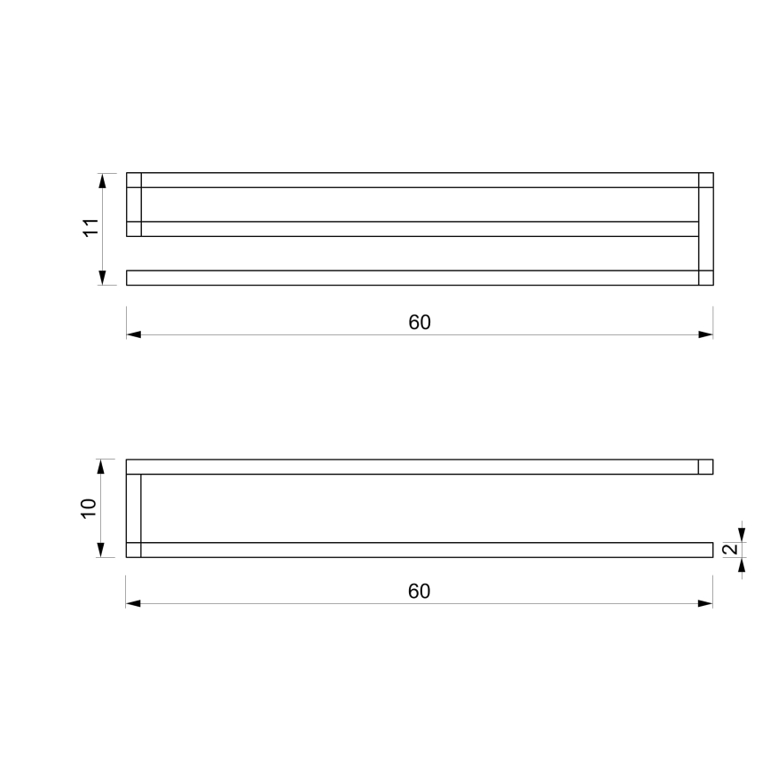 Sienas dvieļu turētājs 10x60 cm balts