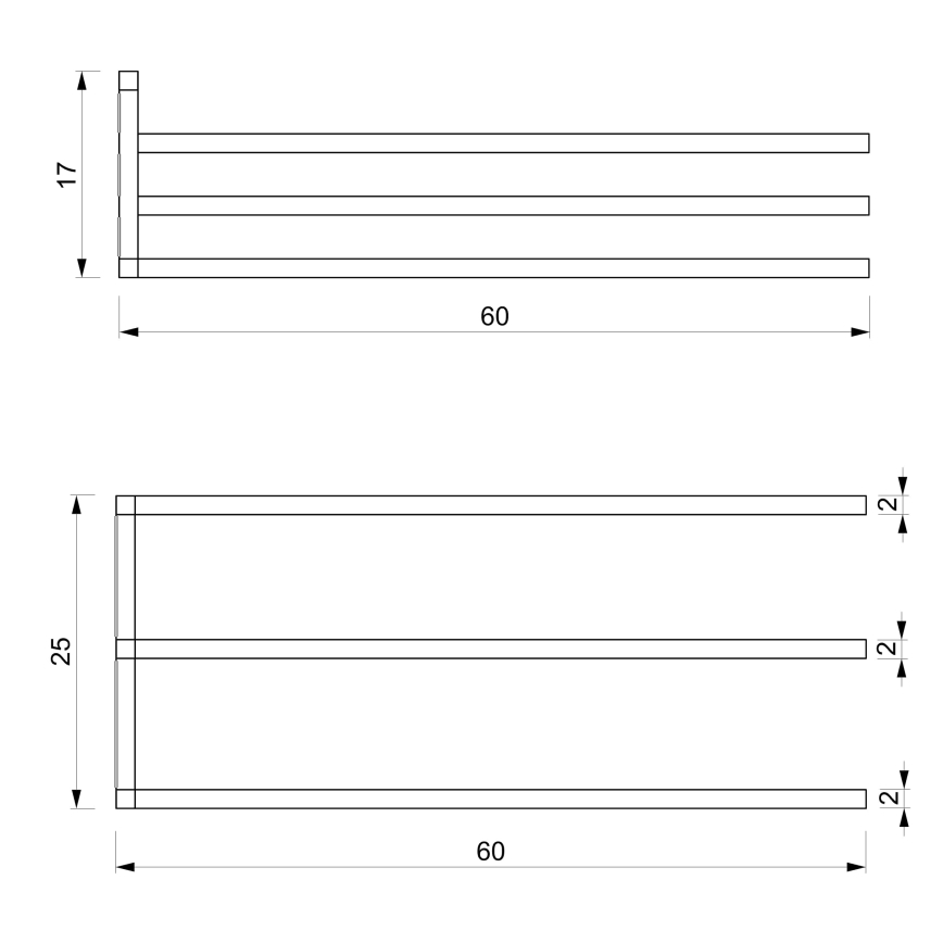 Sienas dvieļu turētājs 25x60 cm balts
