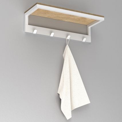 Sienas dvieļu turētājs ar plauktu 10x40 cm, balts