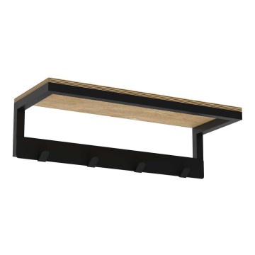 Sienas dvieļu turētājs ar plauktu 10x40 cm, melns