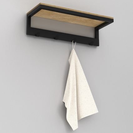 Sienas dvieļu turētājs ar plauktu 10x40 cm, melns
