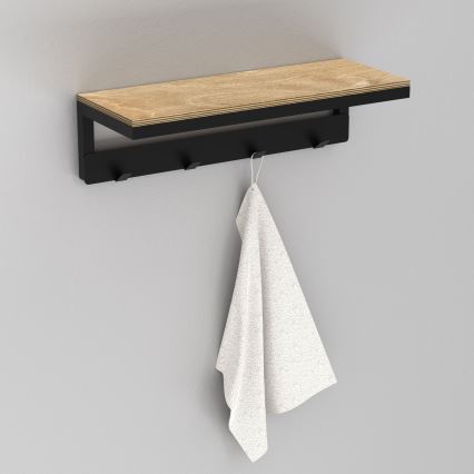 Sienas dvieļu turētājs ar plauktu 10x40 cm, melns
