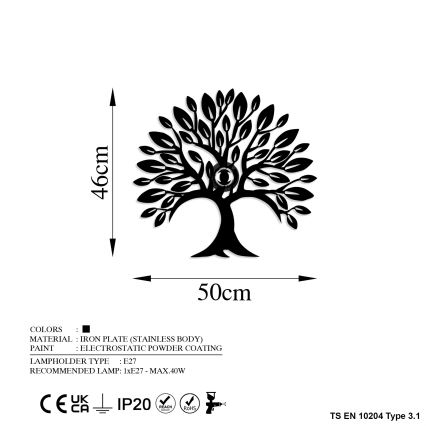 Sienas gaismeklis HEART TREE 1xE27/40W/230V melns