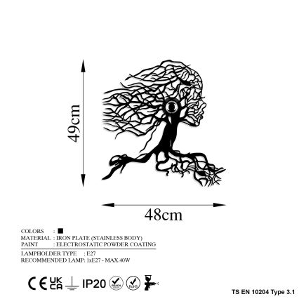 Sienas gaismeklis TREE WOMAN 1xE27/40W/230V melns