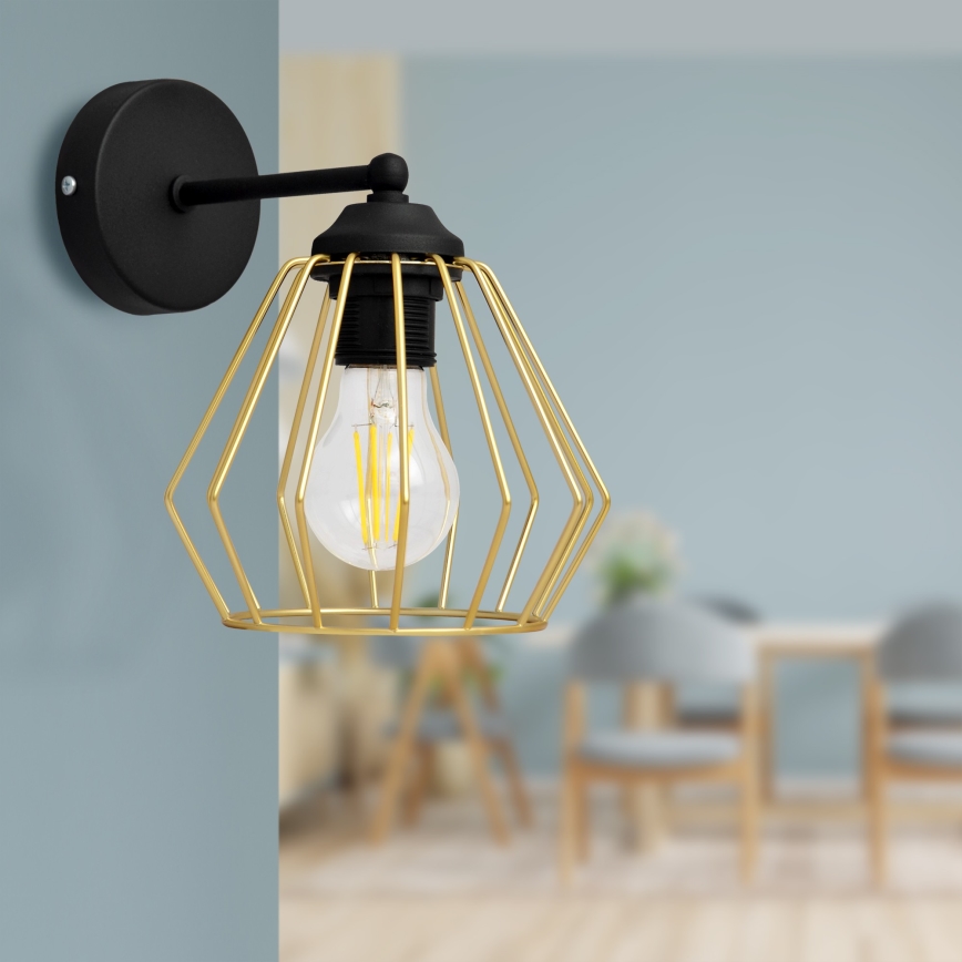Sienas lampa AGAT 1xE27/15W/230V zelta/melna