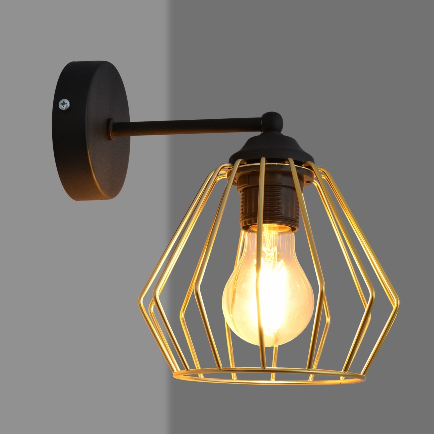 Sienas lampa AGAT 1xE27/15W/230V zelta/melna