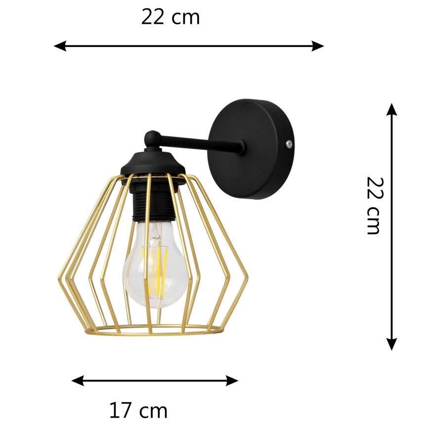 Sienas lampa AGAT 1xE27/15W/230V zelta/melna