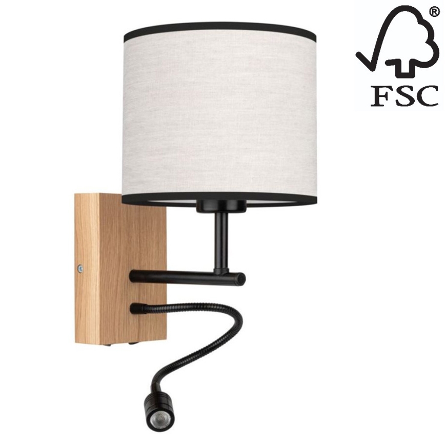 Sienas lampa BOHO 1xE27/25W/230V + LED/1W/230V ozolkoka - FSC sertifikāts