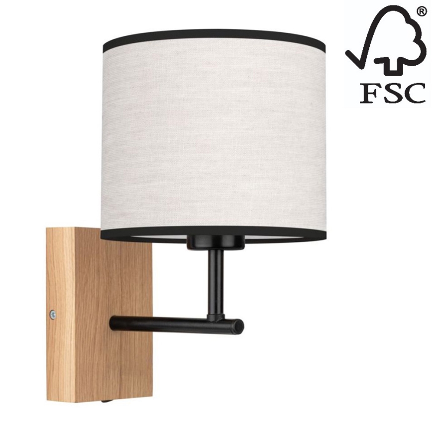 Sienas lampa BOHO 1xE27/25W/230V ozolkoka - FSC sertifikāts