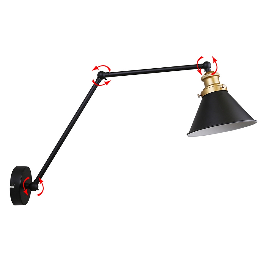 Sienas lampa FUNDO 1xE27/40W/230V melna/zeltaina
