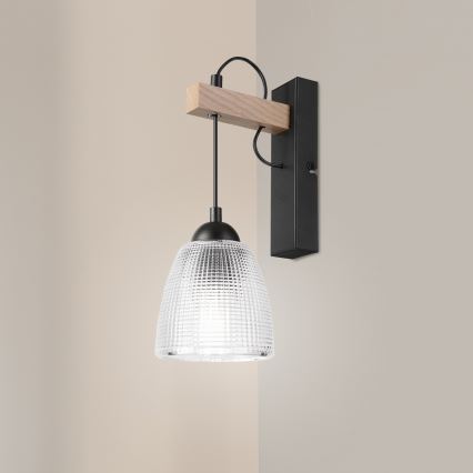 Sienas lampa LEANDRA 1xE27/15W/230V ozola/melna