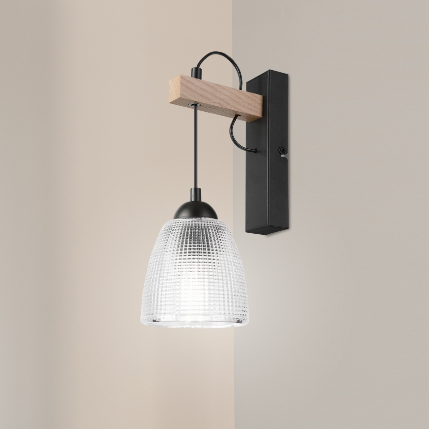 Sienas lampa LEANDRA 1xE27/15W/230V ozola/melna