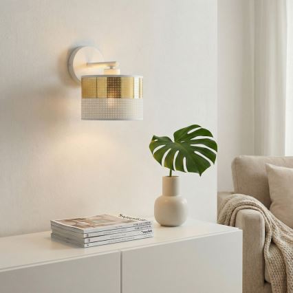 Sienas lampa LUX 1xE27/15W/230V balta/zelta