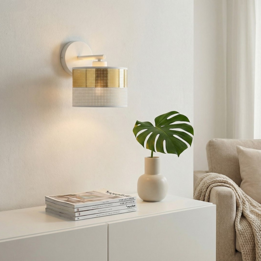 Sienas lampa LUX 1xE27/15W/230V balta/zelta