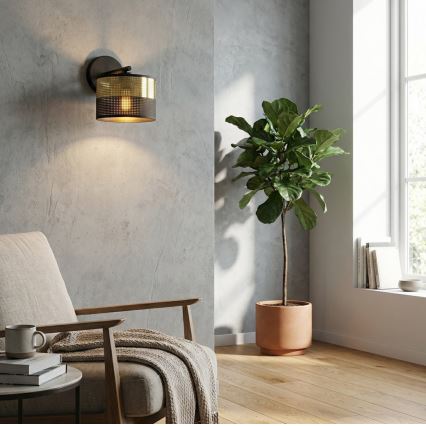 Sienas lampa LUX 1xE27/15W/230V melna/zelta