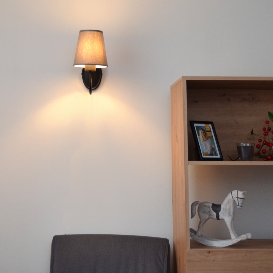 Sienas lampa MALBO 1xE27/15W/230V pelēka/melna