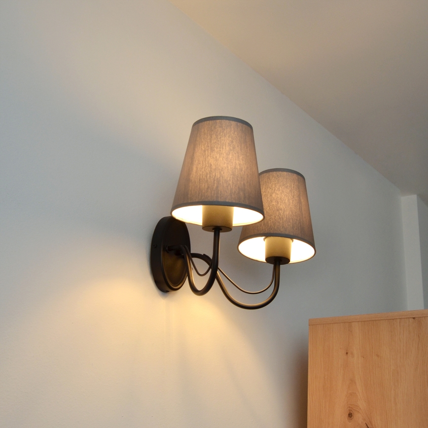 Sienas lampa MALBO 2xE27/15W/230V pelēka/melna