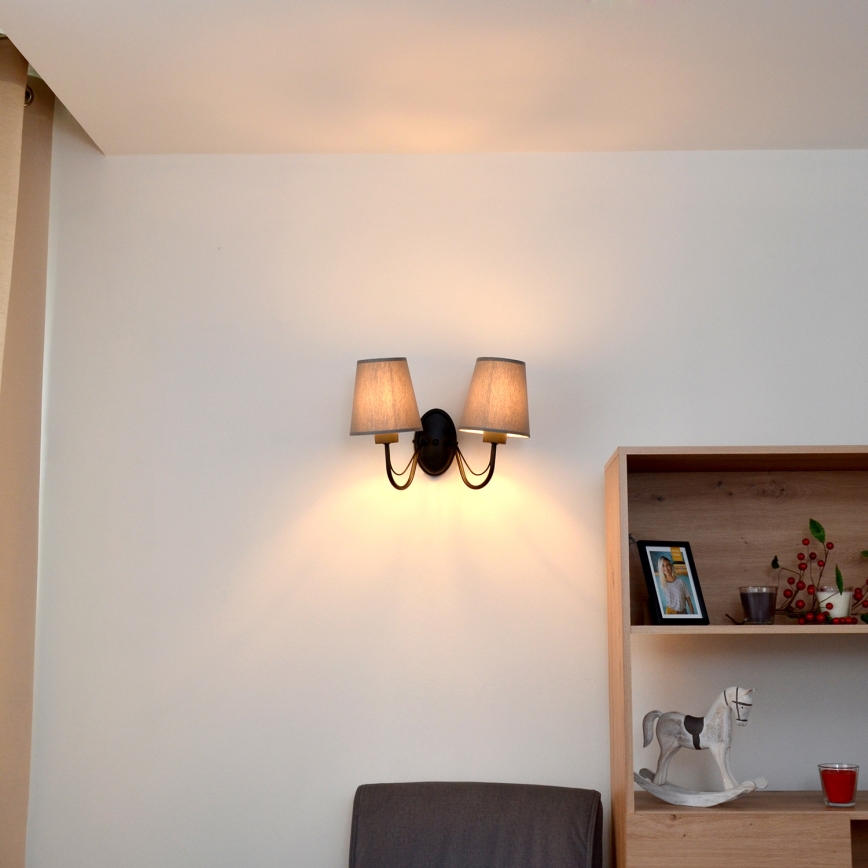 Sienas lampa MALBO 2xE27/15W/230V pelēka/melna