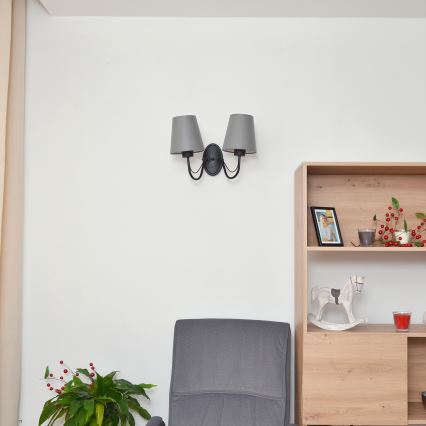 Sienas lampa MALBO 2xE27/15W/230V pelēka/melna