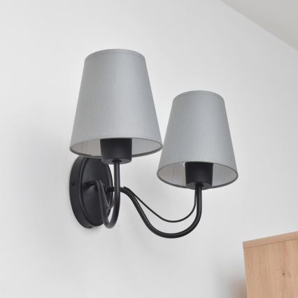 Sienas lampa MALBO 2xE27/15W/230V pelēka/melna