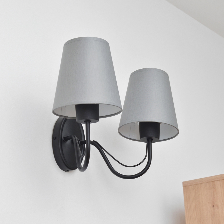 Sienas lampa MALBO 2xE27/15W/230V pelēka/melna
