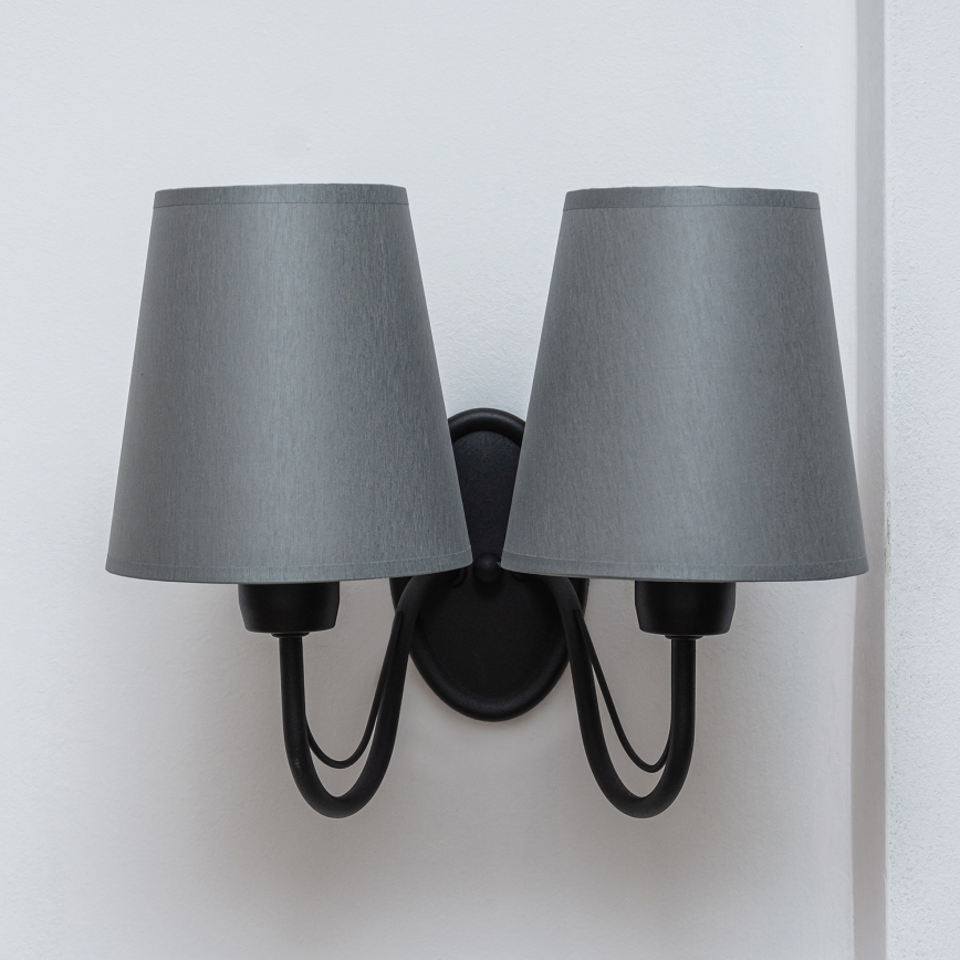 Sienas lampa MALBO 2xE27/15W/230V pelēka/melna