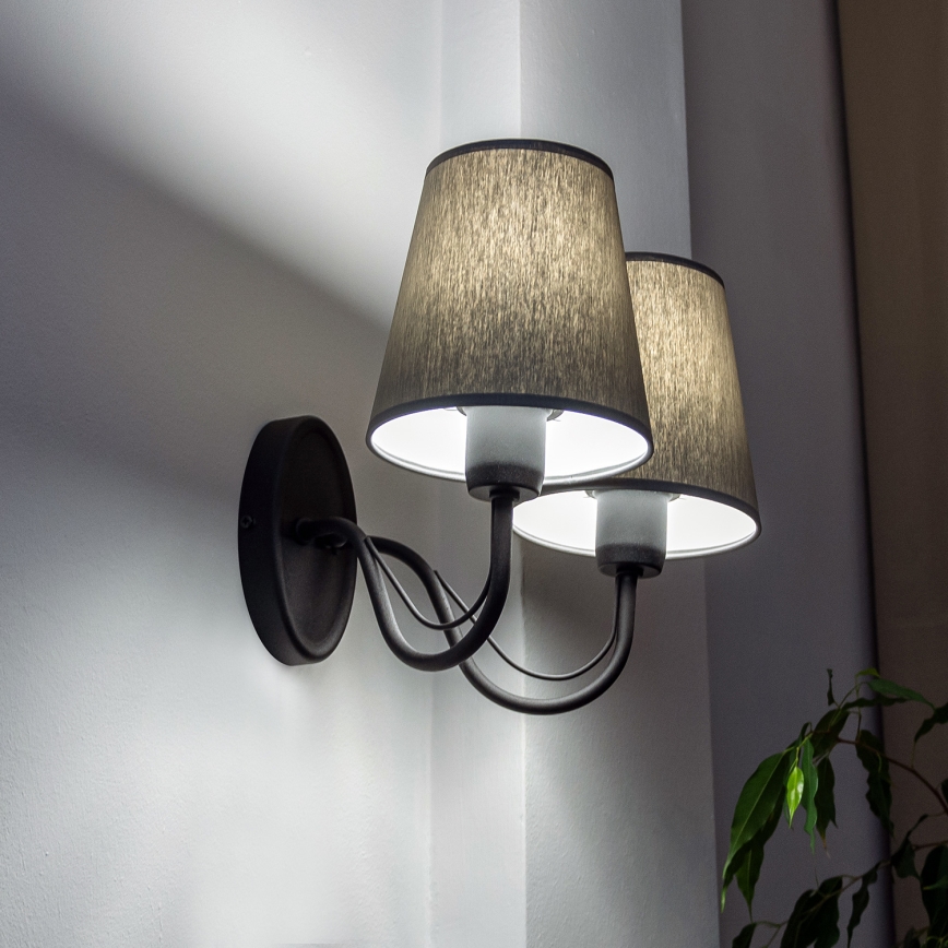 Sienas lampa MALBO 2xE27/15W/230V pelēka/melna