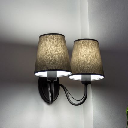 Sienas lampa MALBO 2xE27/15W/230V pelēka/melna