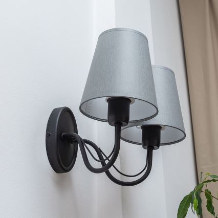 Sienas lampa MALBO 2xE27/15W/230V pelēka/melna