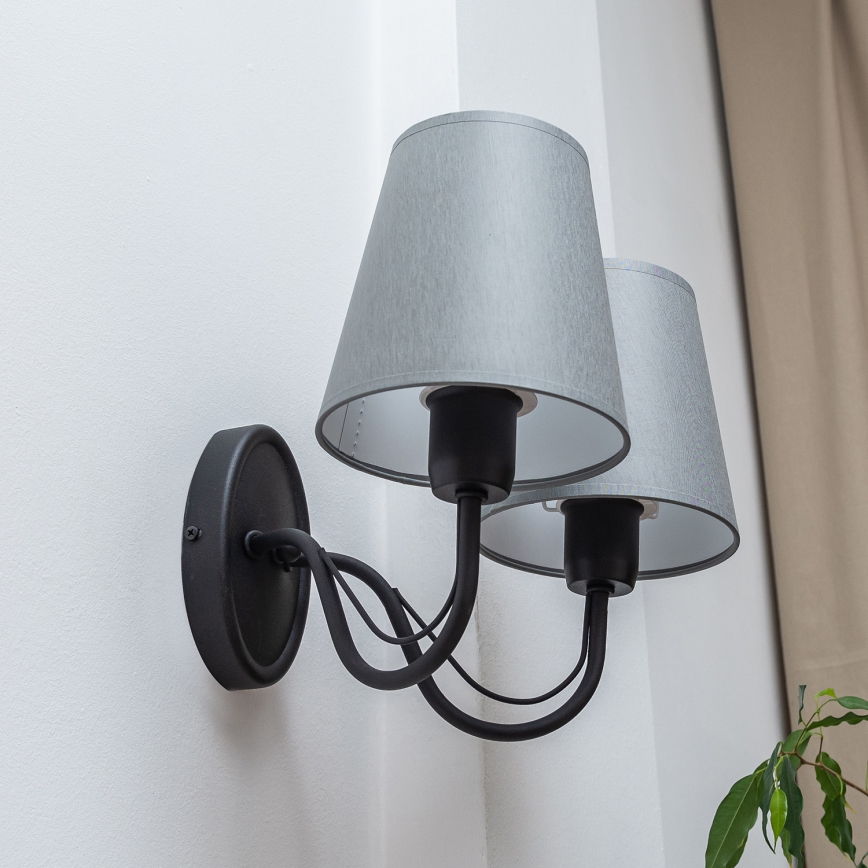 Sienas lampa MALBO 2xE27/15W/230V pelēka/melna