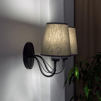 Sienas lampa MALBO 2xE27/15W/230V pelēka/melna