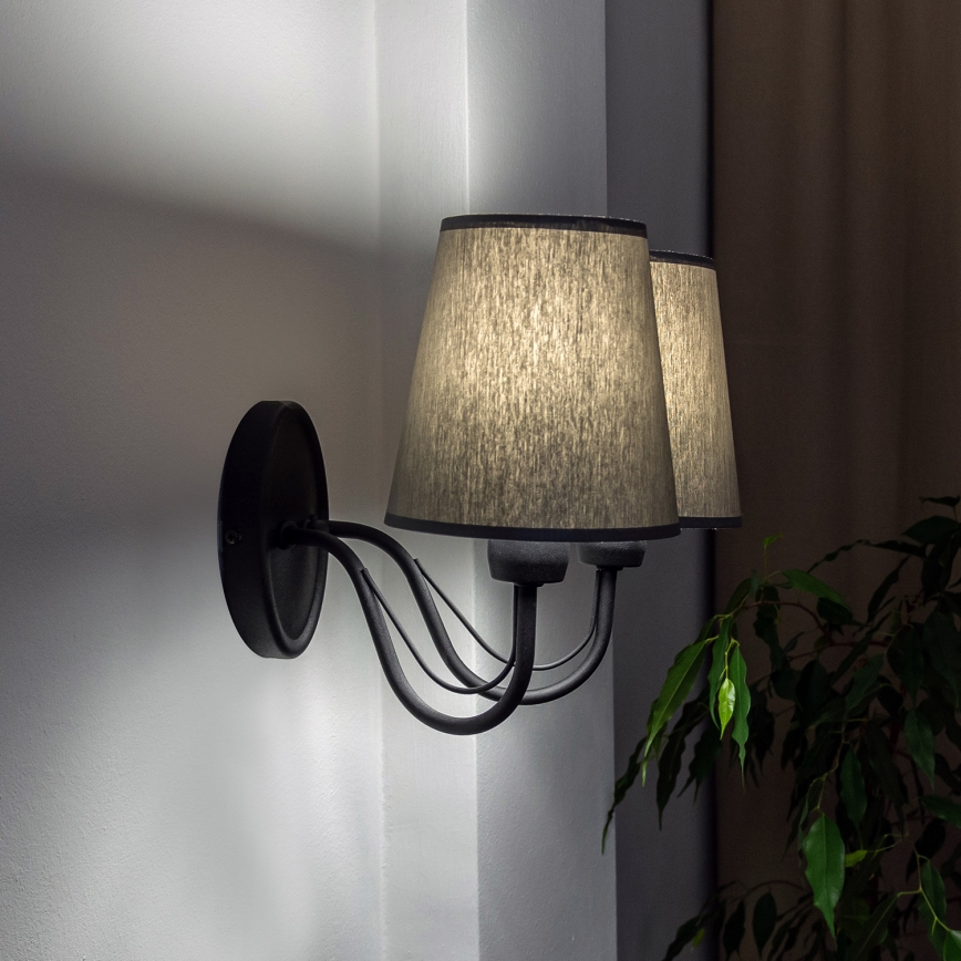 Sienas lampa MALBO 2xE27/15W/230V pelēka/melna