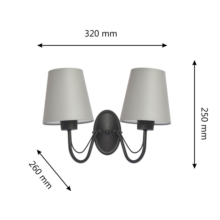 Sienas lampa MALBO 2xE27/15W/230V pelēka/melna