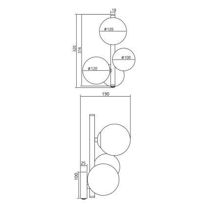 Sienas lampa MILA 3xG9/9W/230V melna/pelēka