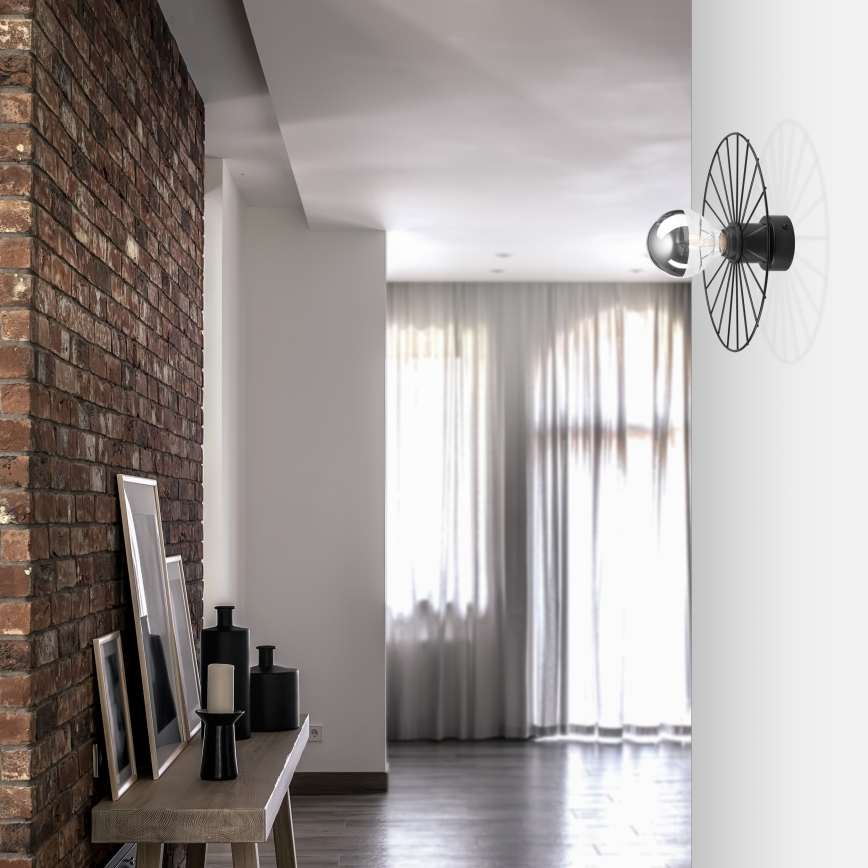 Sienas lampa MONTANA 1xE27/15W/230V d. 30 cm melna