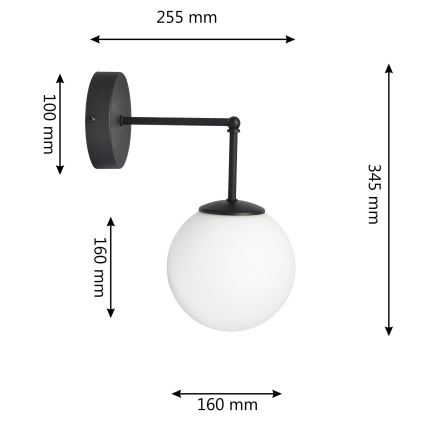 Sienas lampa MOON 1xE27/15W/230V melna