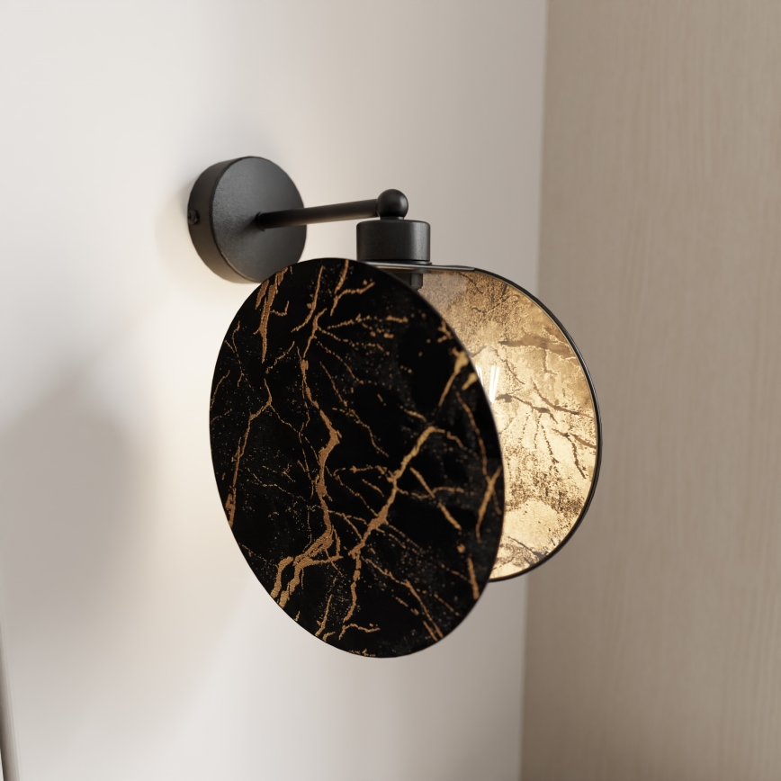 Sienas lampa MOTIF 1xE27/15W/230V melna/zelta