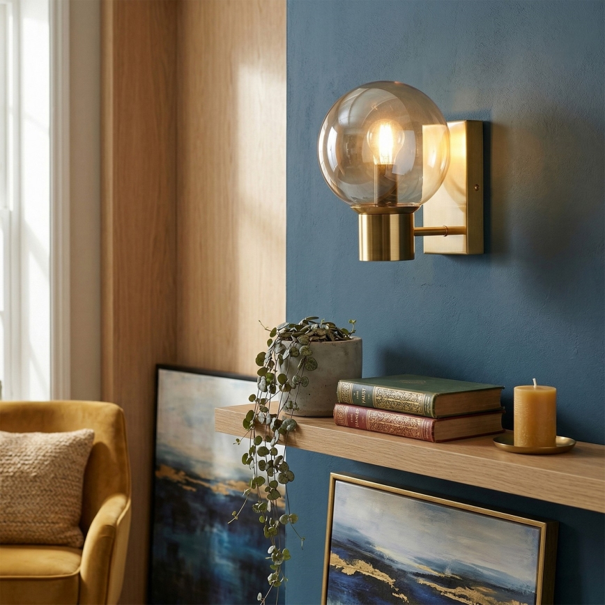 Sienas lampa SFERIO 1xE14/5W/230V misiņš/dūmaina bēša