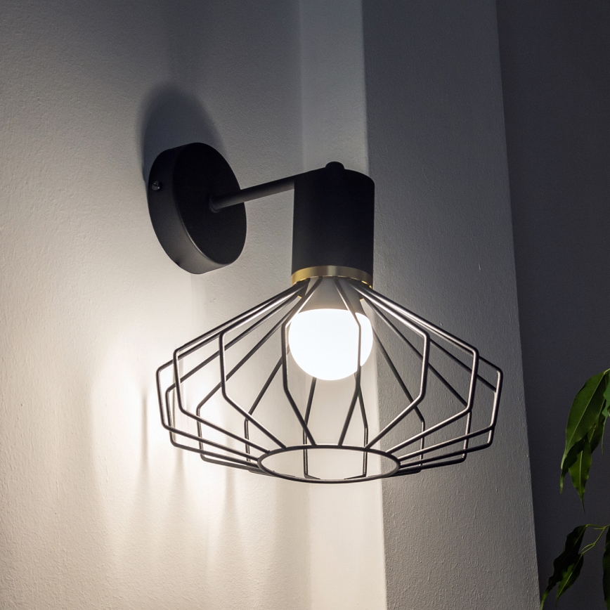 Sienas lampa SOLANO 1xE27/15W/230V melna/zelta