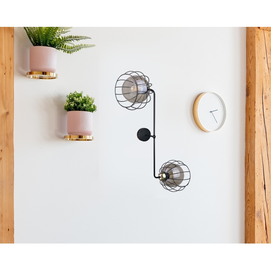 Sienas lampa SOLO BLACK 2xE27/60W/230V melna/zelta