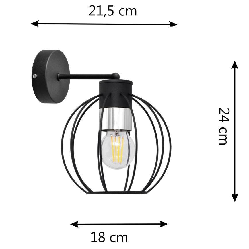 Sienas lampa STARLIGHT 1xE27/15W/230V melna/sudraba