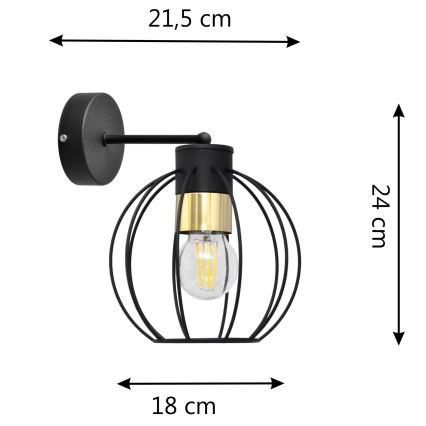 Sienas lampa STARLIGHT 1xE27/15W/230V melna/zelta